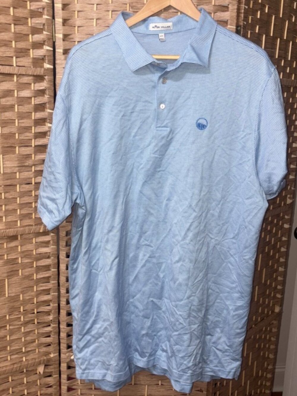 Men's Peter Millar 100% Cotton Light Blue Houndstooth Plaid XXL Short Sleeve